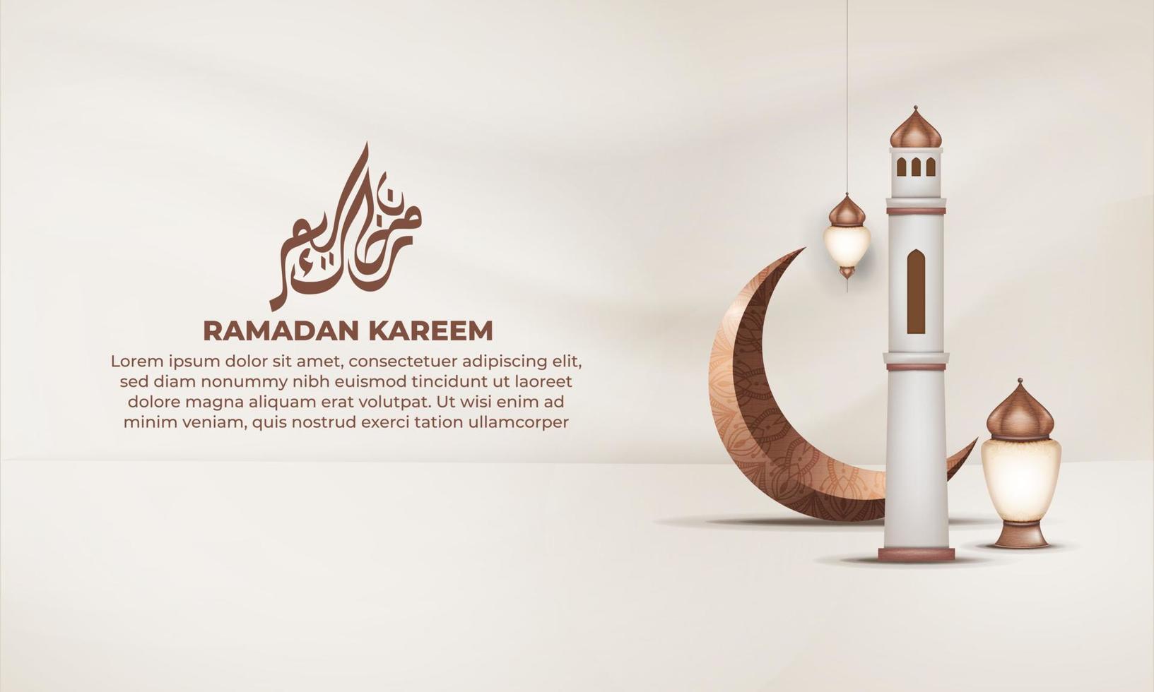 Ramadan kareem Banner mit ein Moschee und ein Halbmond Mond auf ein Licht Hintergrund vektor