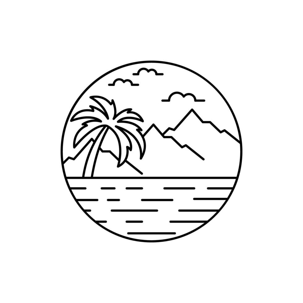 Palme Baum, Berg, Welle, Ozean, Sommer- Symbol vektor