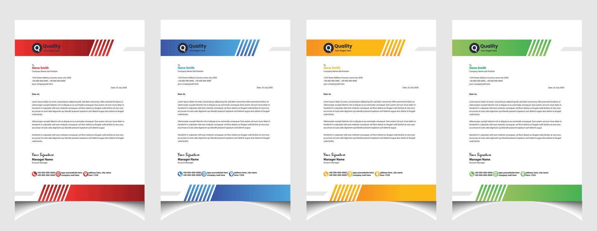 företags- företag färgrik brev mall med a4 storlek stationär Artikel modern brevpapper. vektor