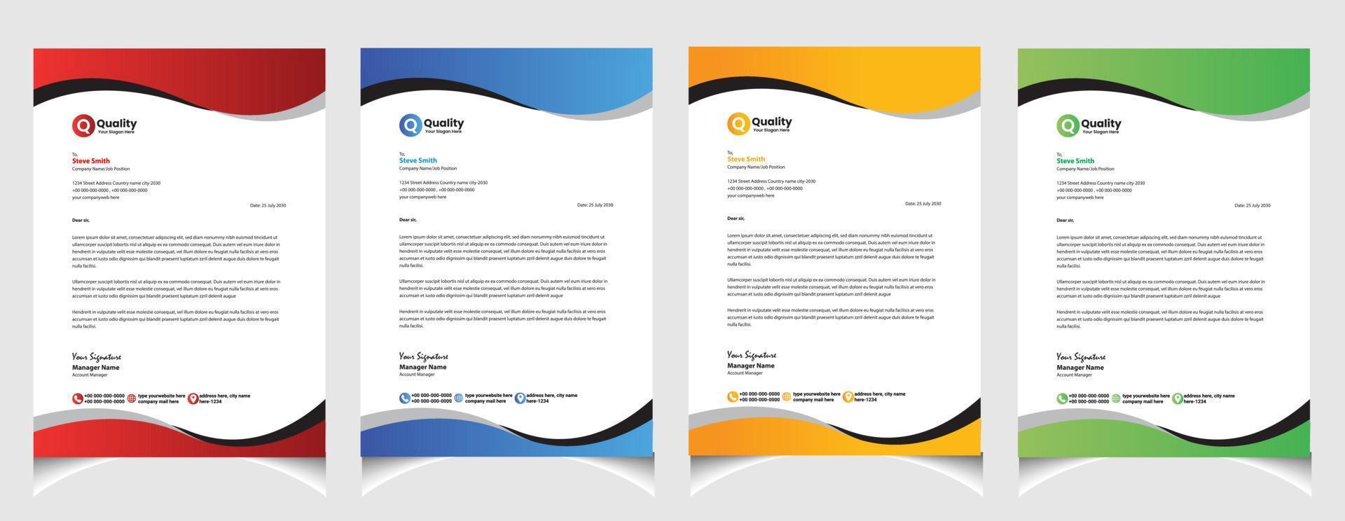 företags- företag färgrik brev mall med a4 storlek stationär Artikel modern brevpapper. vektor