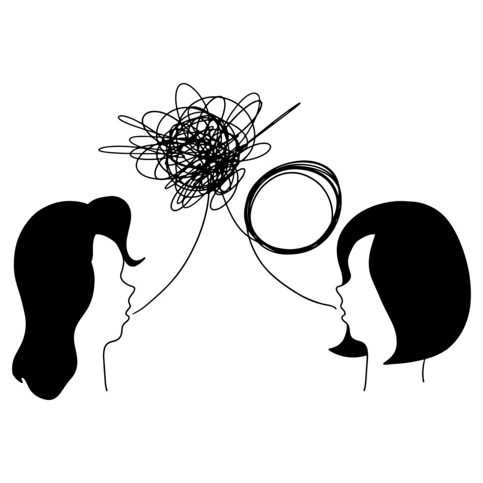 Gekritzel skizzieren Stil von Menschen Kopf Silhouette Psycho Therapie Konzept Hand gezeichnet Illustration. vektor
