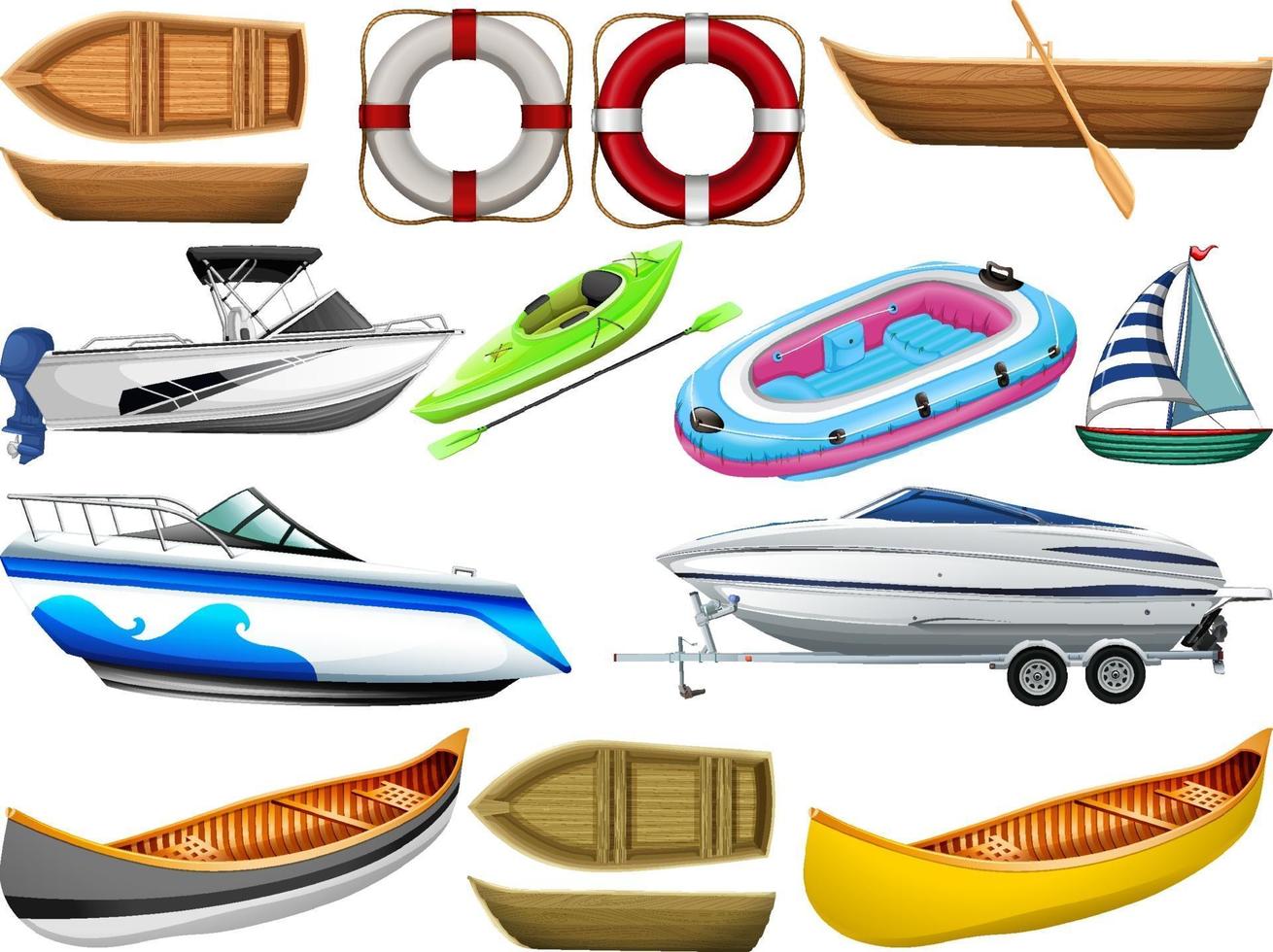 uppsättning av olika slags båtar och fartyg isolerad på vit bakgrund vektor
