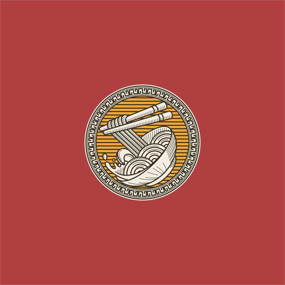 Jahrgang Ramen Nudel Emblem Logo vektor