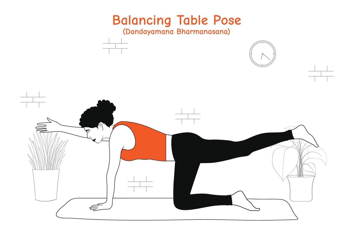 Frau, die Yoga Asana Balancing Table Pose oder Dandayamana Bharmanasana macht vektor