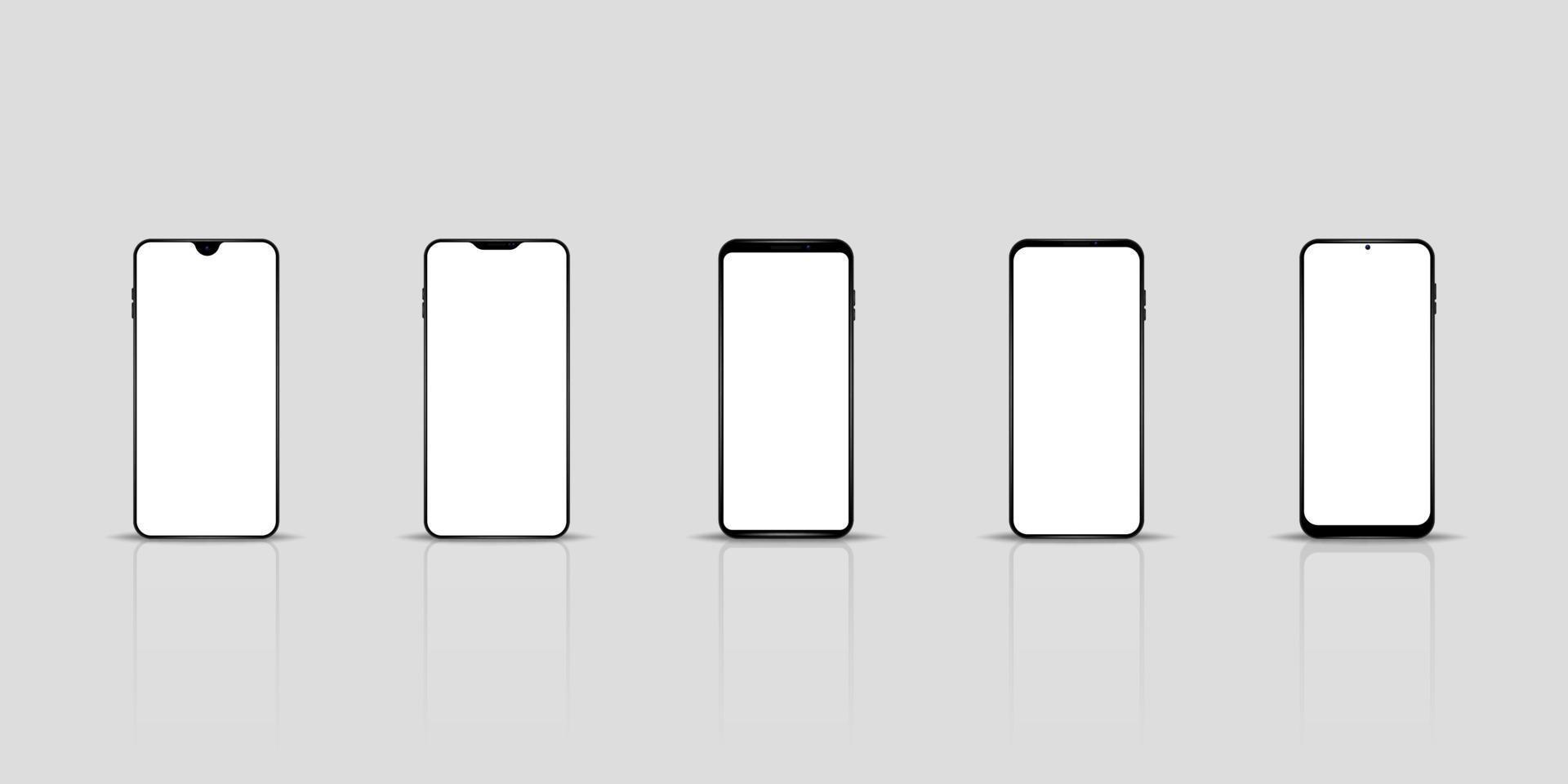 realistiska smartphones med tomma vita skärmmodeller vektor