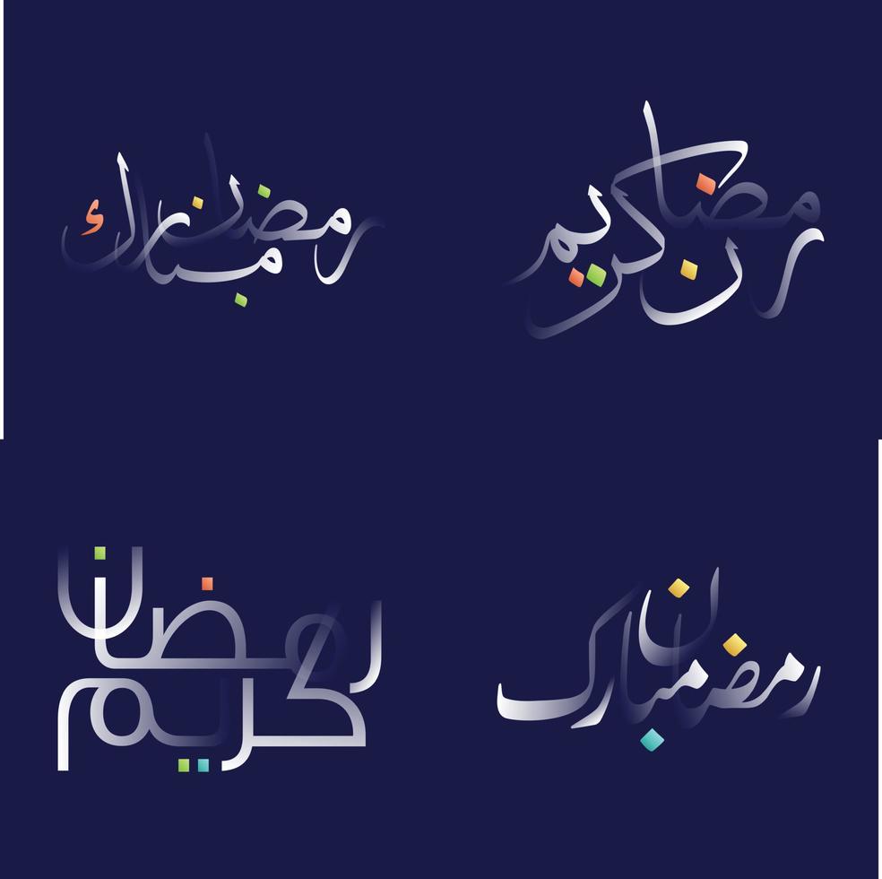modern Ramadan kareem Kalligraphie Pack mit Weiß glänzend Text und bunt Akzente vektor