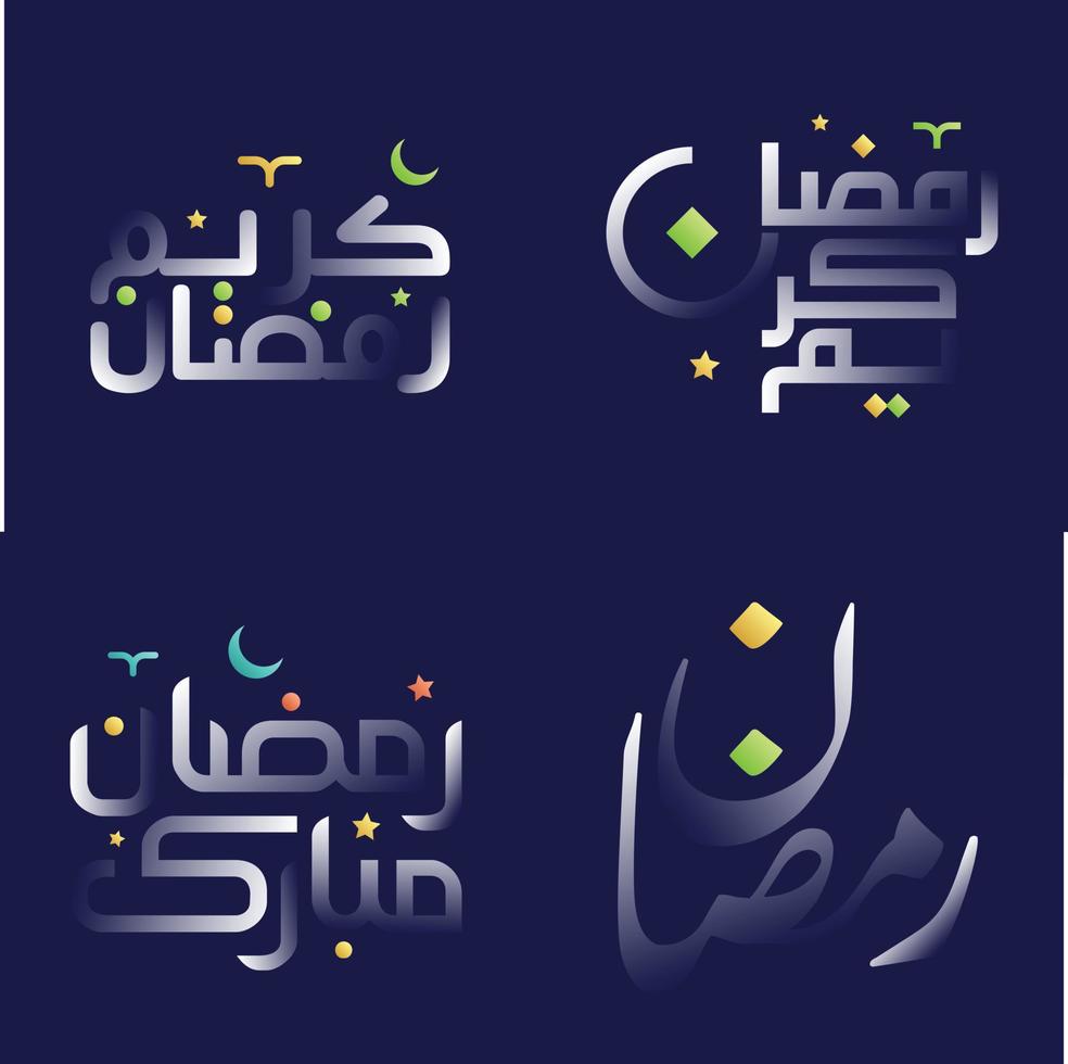 ramadan kareem kalligrafi packa med vit glansig effekt och färgrik detaljer vektor