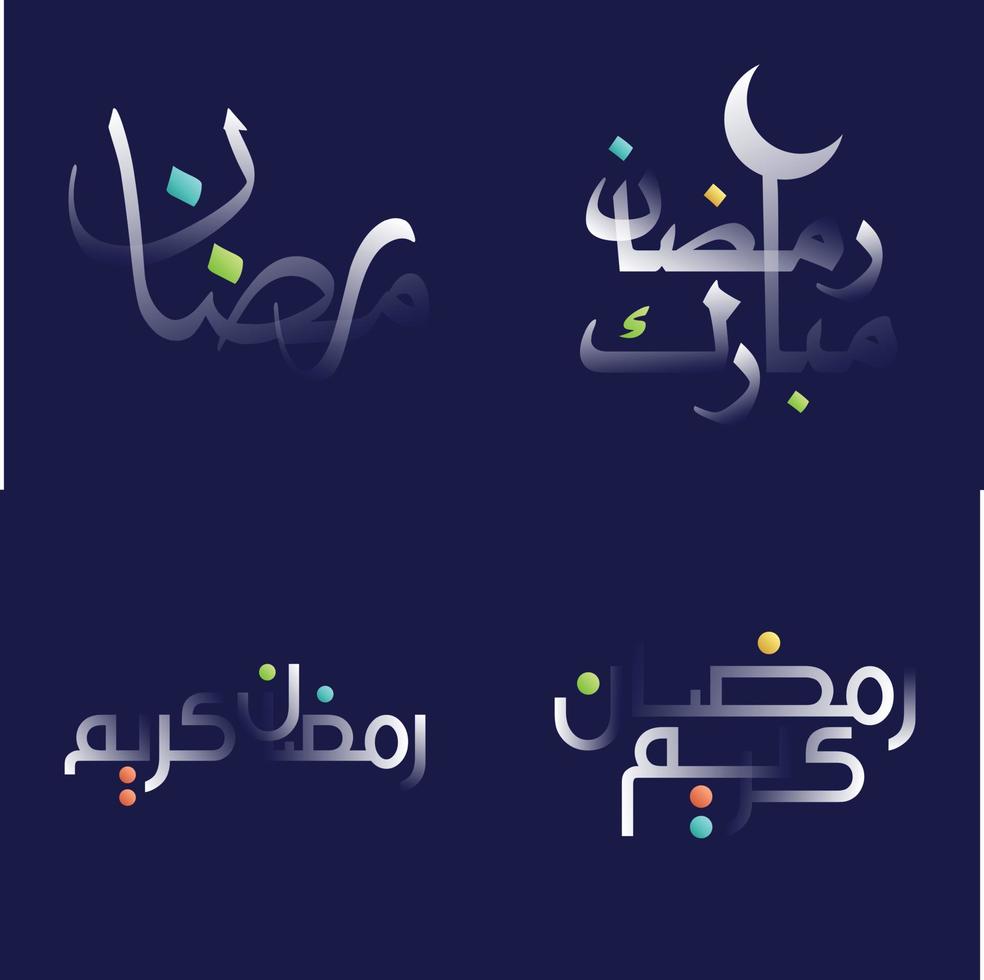vit glansig ramadan kareem kalligrafi packa med ljus och djärv design element vektor