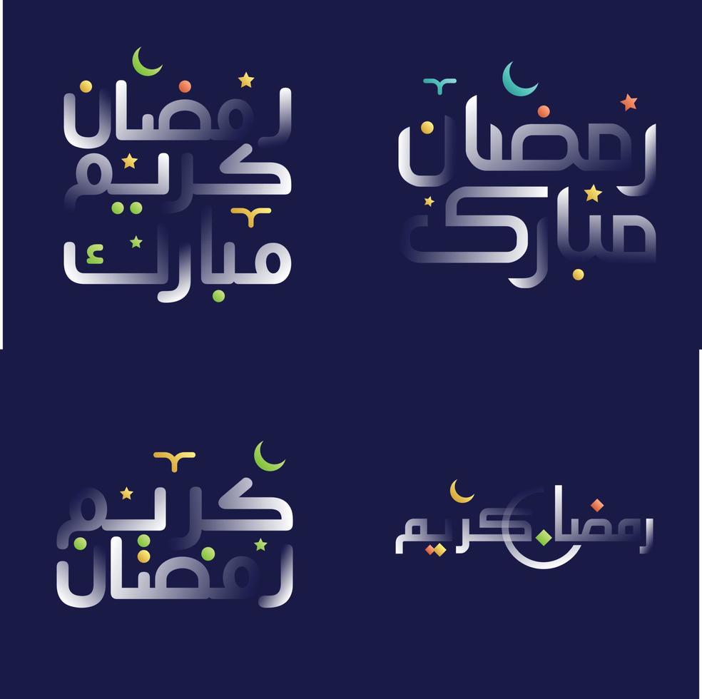 vibrerande vit glansig ramadan kareem kalligrafi med roligt design element vektor