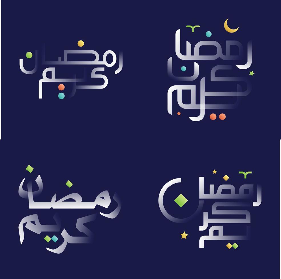 elegant Weiß glänzend Ramadan kareem Kalligraphie mit bunt Design Elemente vektor
