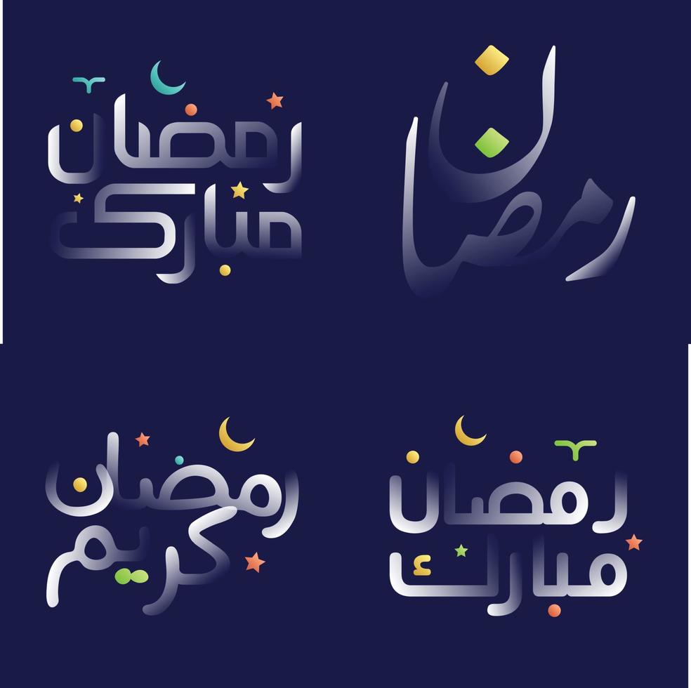 skön vit glansig ramadan kareem kalligrafi packa med färgrik islamic design element för fester vektor