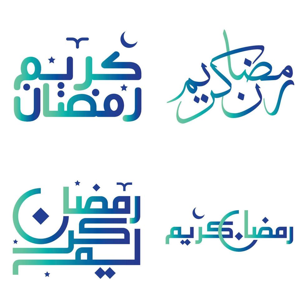 vektor illustration av ramadan kareem lyckönskningar med lutning grön och blå arabicum typografi.