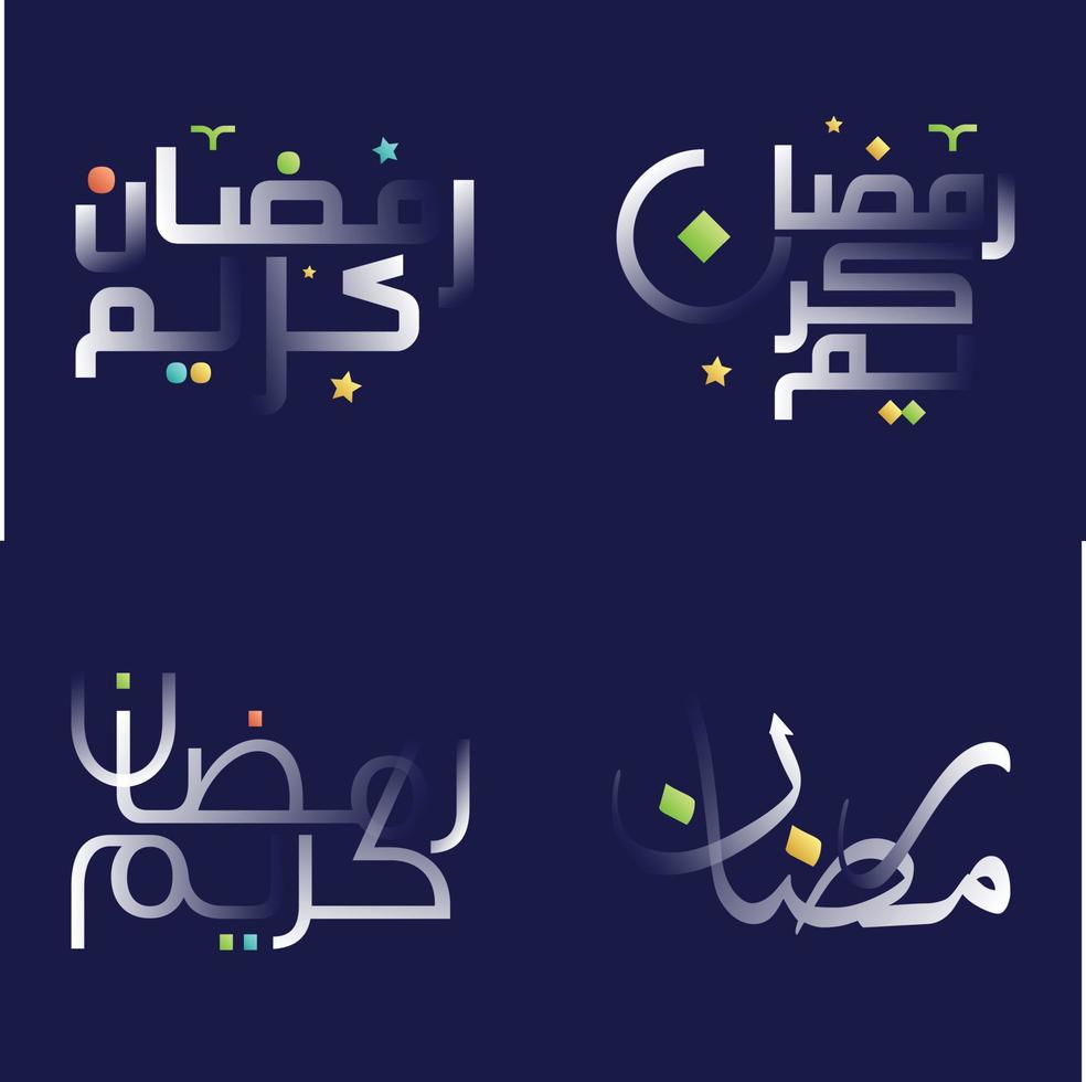 Ramadan kareem Kalligraphie Pack mit glänzend Weiß Text und Regenbogen Akzente vektor