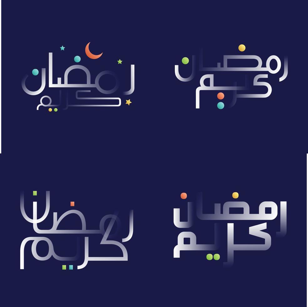 skön ramadan kareem kalligrafi i glansig vit med vibrerande färger och islamic ornament vektor