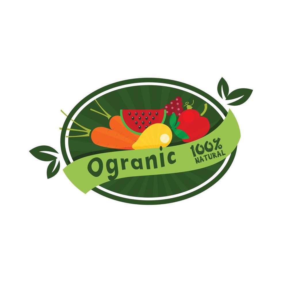 ett ellips emblem logotyp design av organisk frukt på en vit bakgrund vektor