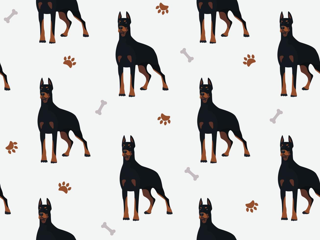 sömlös mönster med tecknad serie stående doberman hund. tecknad serie inhemsk sällskapsdjur. vektor djur bakgrund.