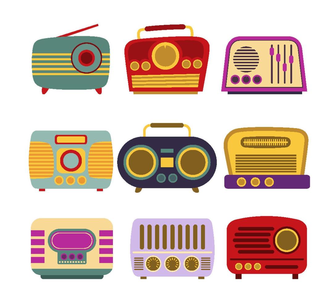 färgrik pastell årgång retro radio kassett tecknad serie med 1980 stil vektor illustration