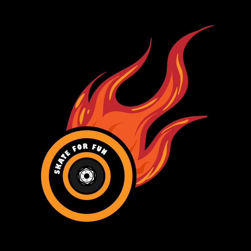 skateboard hjul flamma full Färg för tröja, logotyp eller kläder vektor