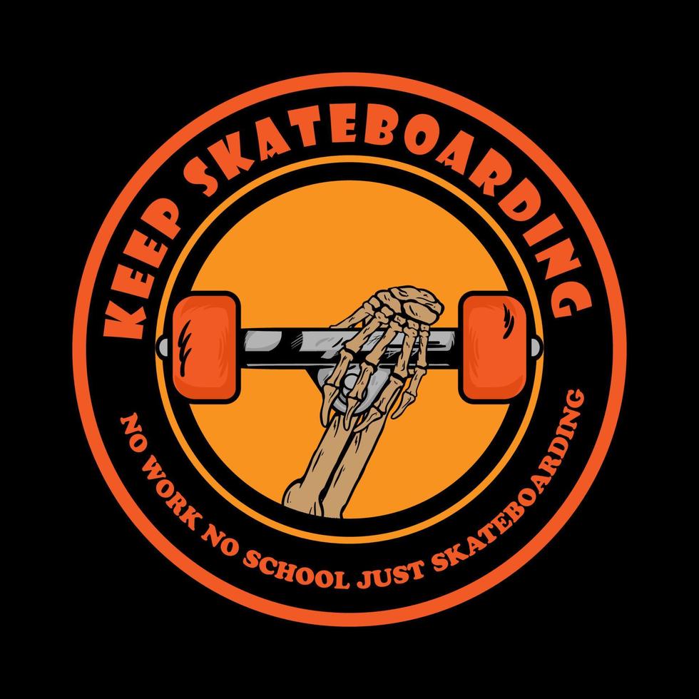 skateboard lastbil med hand skalle för logotyp, emblem och kläder vektor