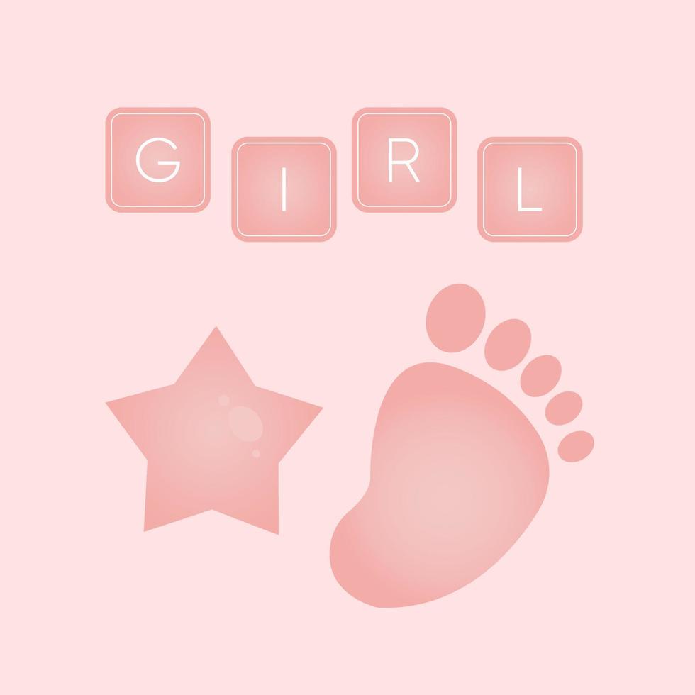 bebis dusch baner med fot, stjärna och text flicka på rosa bakgrund. den s en flicka. vektor
