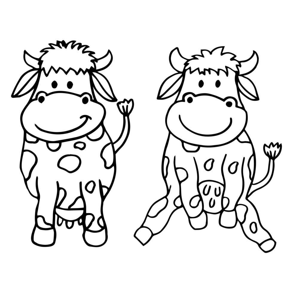 süß Kühe Karikatur Färbung Seite Illustration Vektor. zum Kinder Färbung Buch. vektor