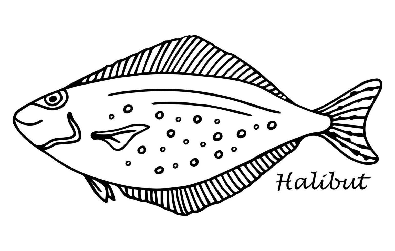 vektor hälleflundra . hand dragen ikon bricka flundra fisk för design skaldjur förpackning och marknadsföra.