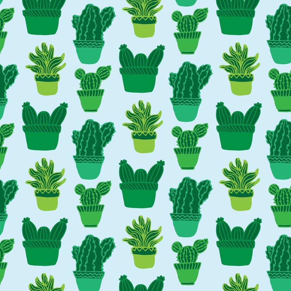 vektor sömlös mönster med annorlunda kaktus. ljus upprepad textur med grön kaktusar. naturlig hand teckning bakgrund med öken- växter.