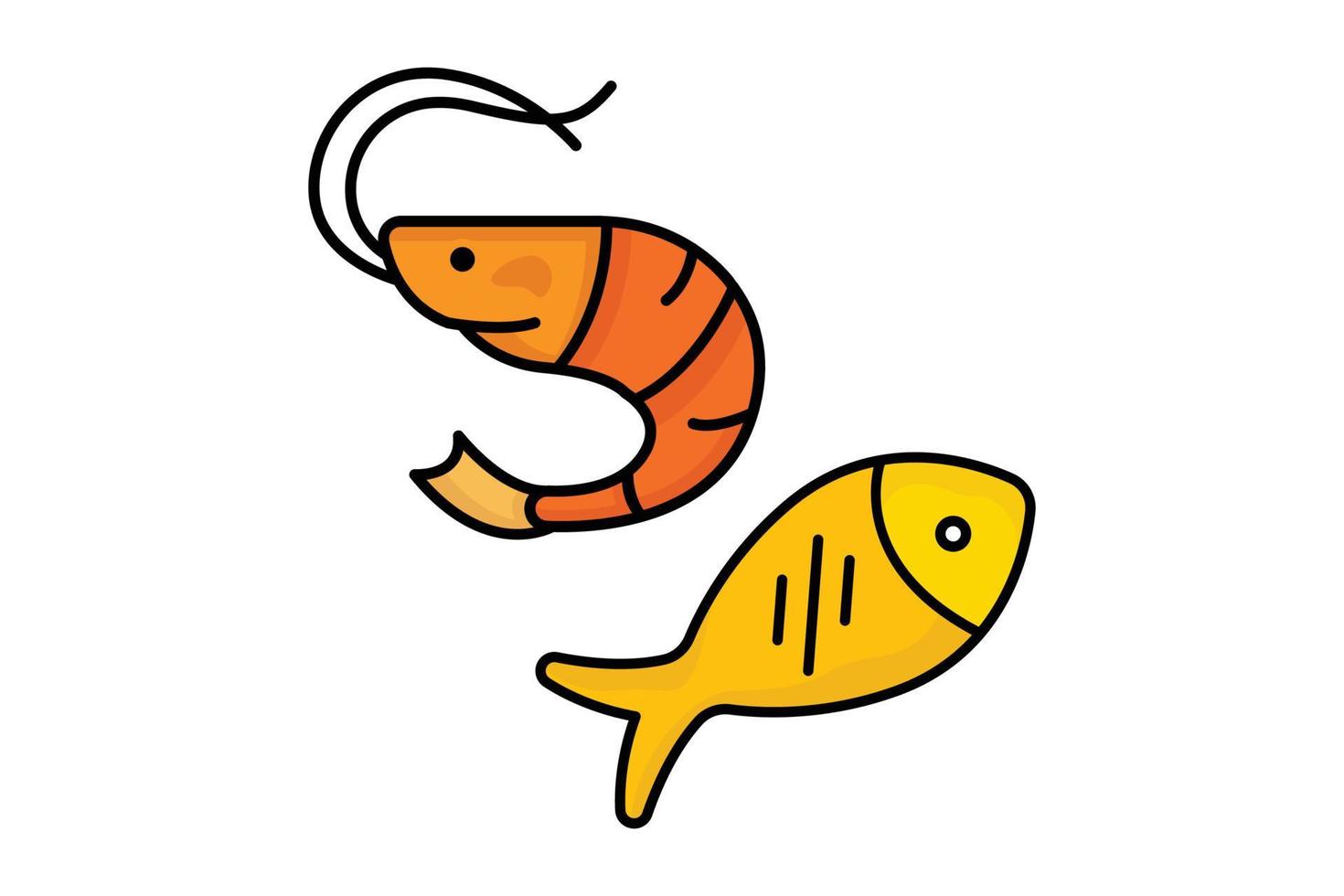 Fisch und Garnele Symbol Illustration. Symbol verbunden zu Meeresfrüchte. zwei Ton Symbol Stil, geradlinig Farbe. einfach Vektor Design editierbar