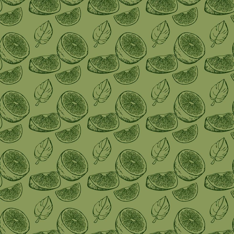 färsk citron, bitar, och löv. frukt sömlös mönster. vektor illustration.