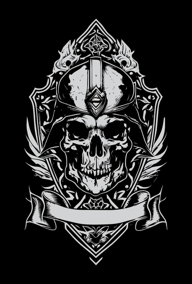 skalle huvud heraldisk baner svart och vit hand dragen illustration vektor
