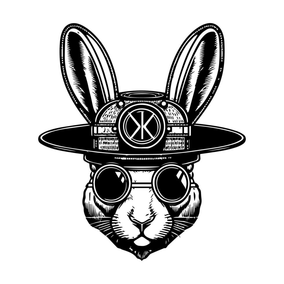 Hase mit ein Steampunk Hut ein einzigartig und unvergesslich Logo Illustration vektor