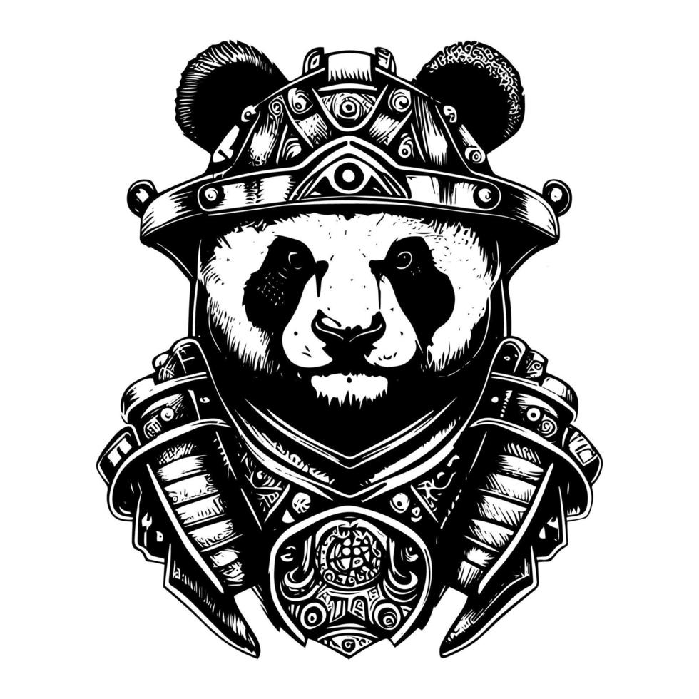 arg panda illustration logotyp svart och vit hand dragen illustration vektor