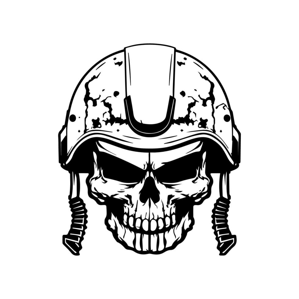 Marine Schädel Kopf Logo Hand gezeichnet schwarz und Weiß Illustration vektor
