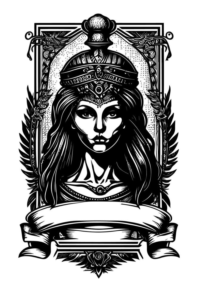 skön egyptisk cleopatra symbol svart och vit hand dragen logotyp illustration vektor