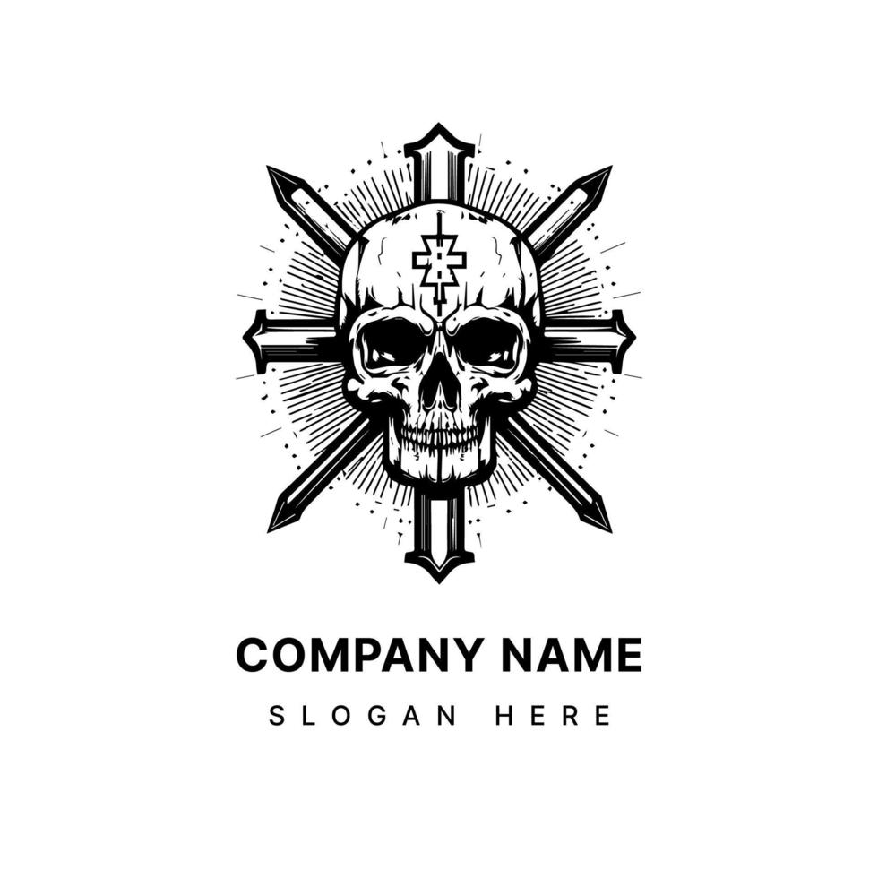 Marine Schädel Kopf Logo Hand gezeichnet schwarz und Weiß Illustration vektor
