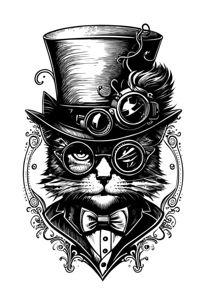 katt i glas hatt logotyp är en charmig och lekfull val för företag eller organisationer ser till Lägg till en Rör av elegans till deras varumärke identitet vektor
