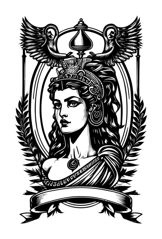 skön egyptisk cleopatra symbol svart och vit hand dragen logotyp illustration vektor