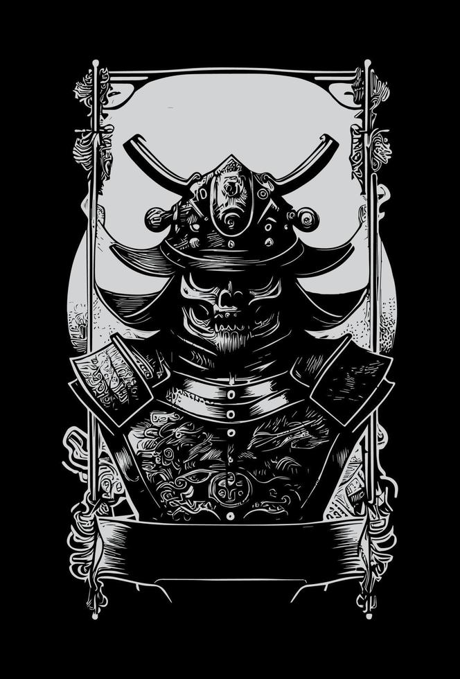 japansk samuraj heraldisk baner svart och vit hand dragen illustration vektor