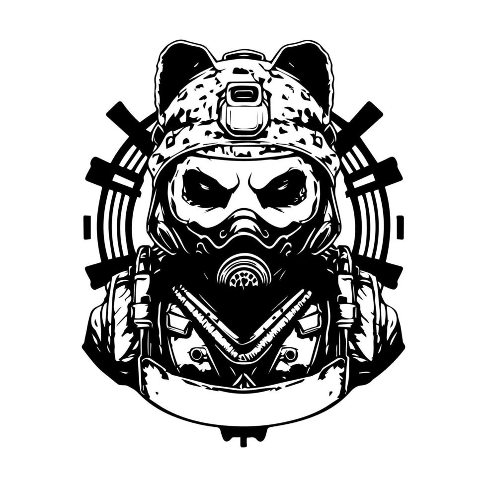 wütend Panda mit Gas Maske Kopf mit Gas Maske Logo schwarz und Weiß Hand gezeichnet Illustration vektor