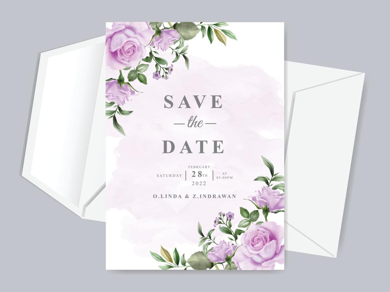 vacker blommig handritad bröllop spara datum inbjudan kort mall vektor