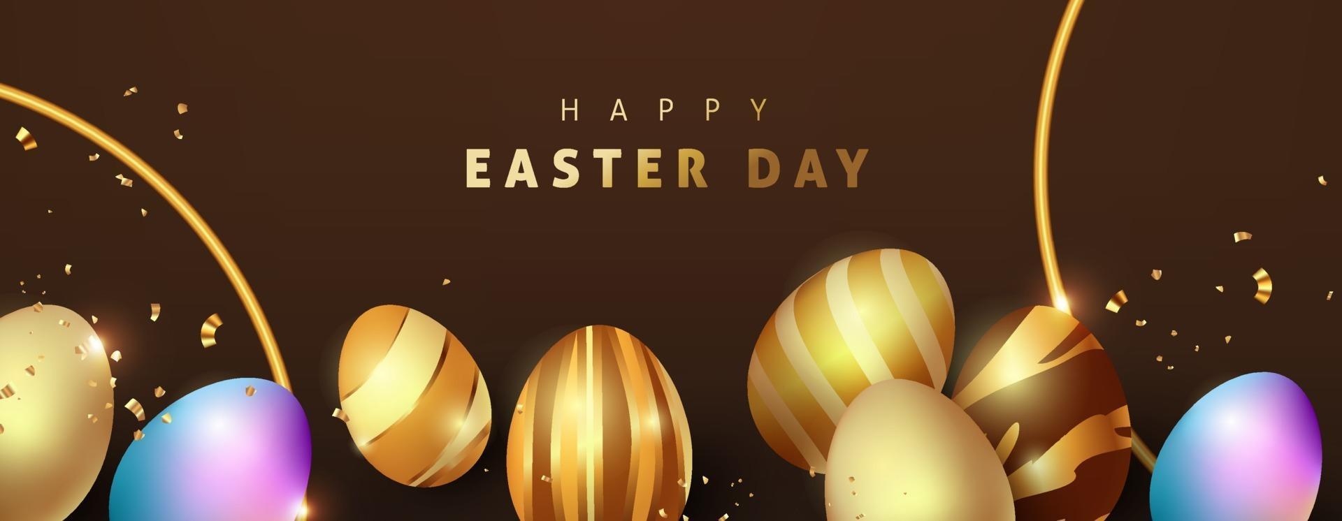 Ostern Hintergrundschablone mit Luxus Premium goldenen Eiern. vektor