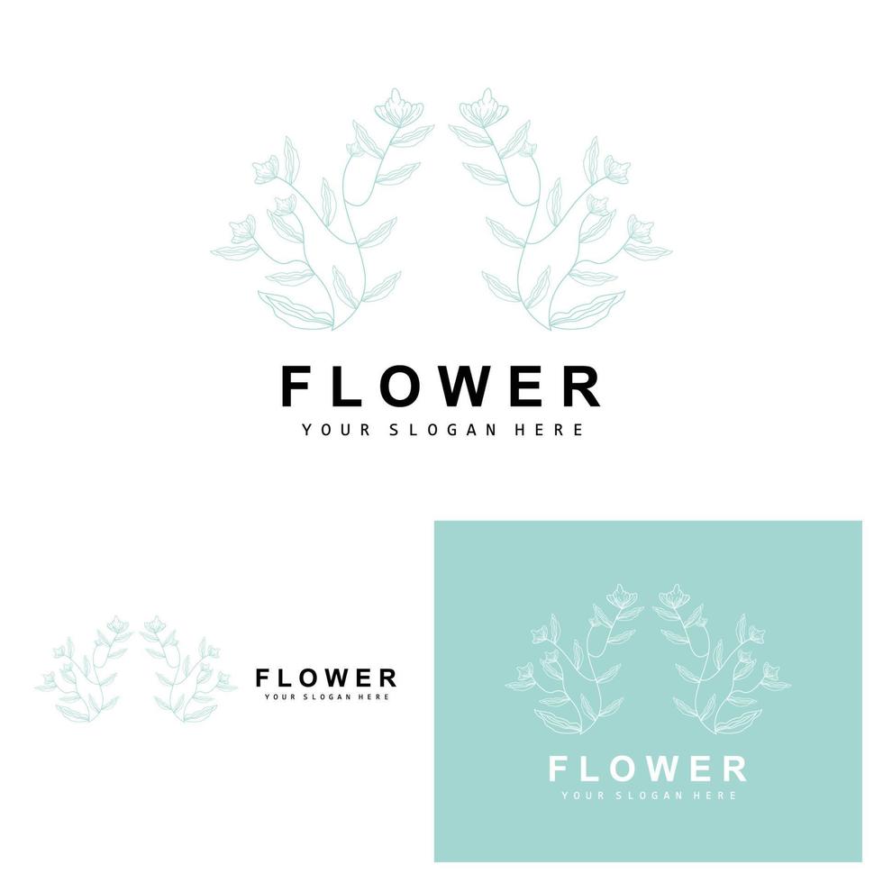 einfach botanisch Blatt und Blume Logo, Vektor natürlich Linie Stil, Dekoration Design, Banner, Flyer, Hochzeit Einladung, und Produkt branding