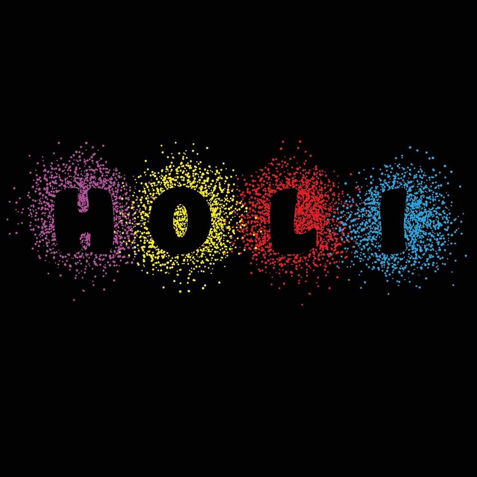 Holi bunte Pulvertypografiegrafik auf schwarzem Hintergrund vektor