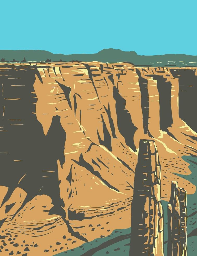 spindelsten sandsten spira i canyon de chelly nationalmonument på Navajo stamland i Arizona wpa affisch konst vektor