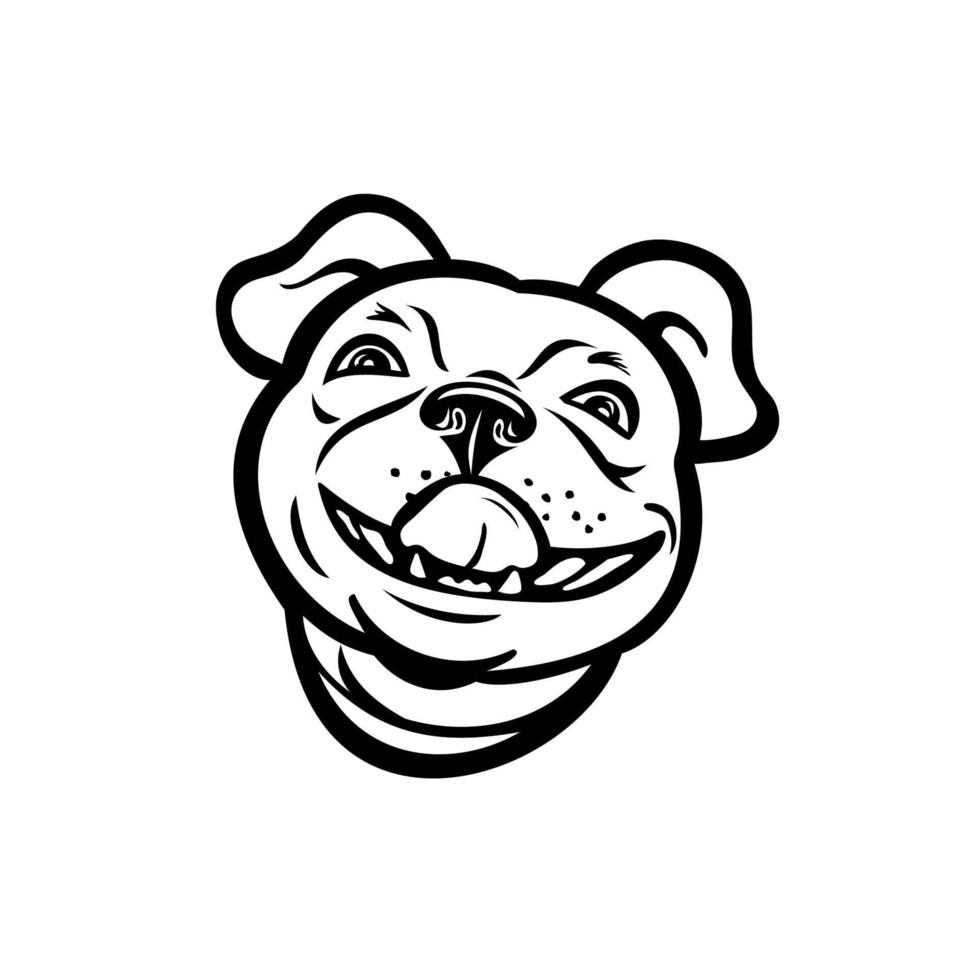 Kopf der Boston Terrier Rasse des Hundes lächelnd und leckt seine Nase Maskottchen Retro-Stil vektor