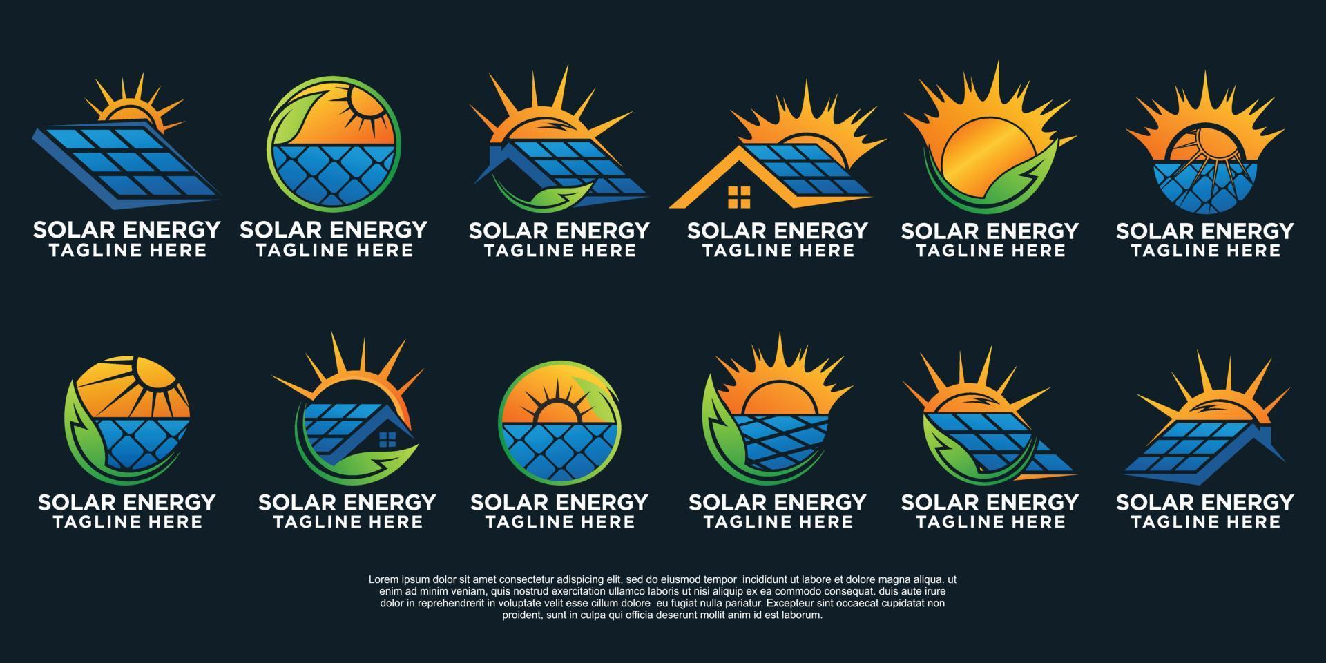 uppsättning sol- energi logotyp design enkel begrepp premie vektor