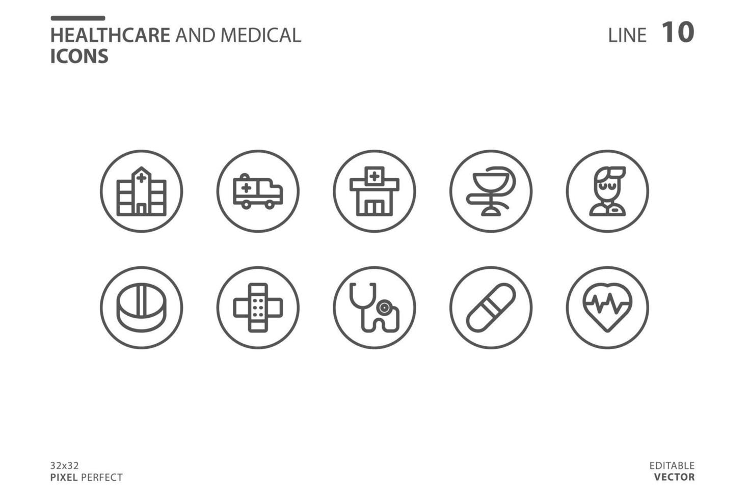 Gesundheitswesen und medizinische Linie Stil Icon Set vektor