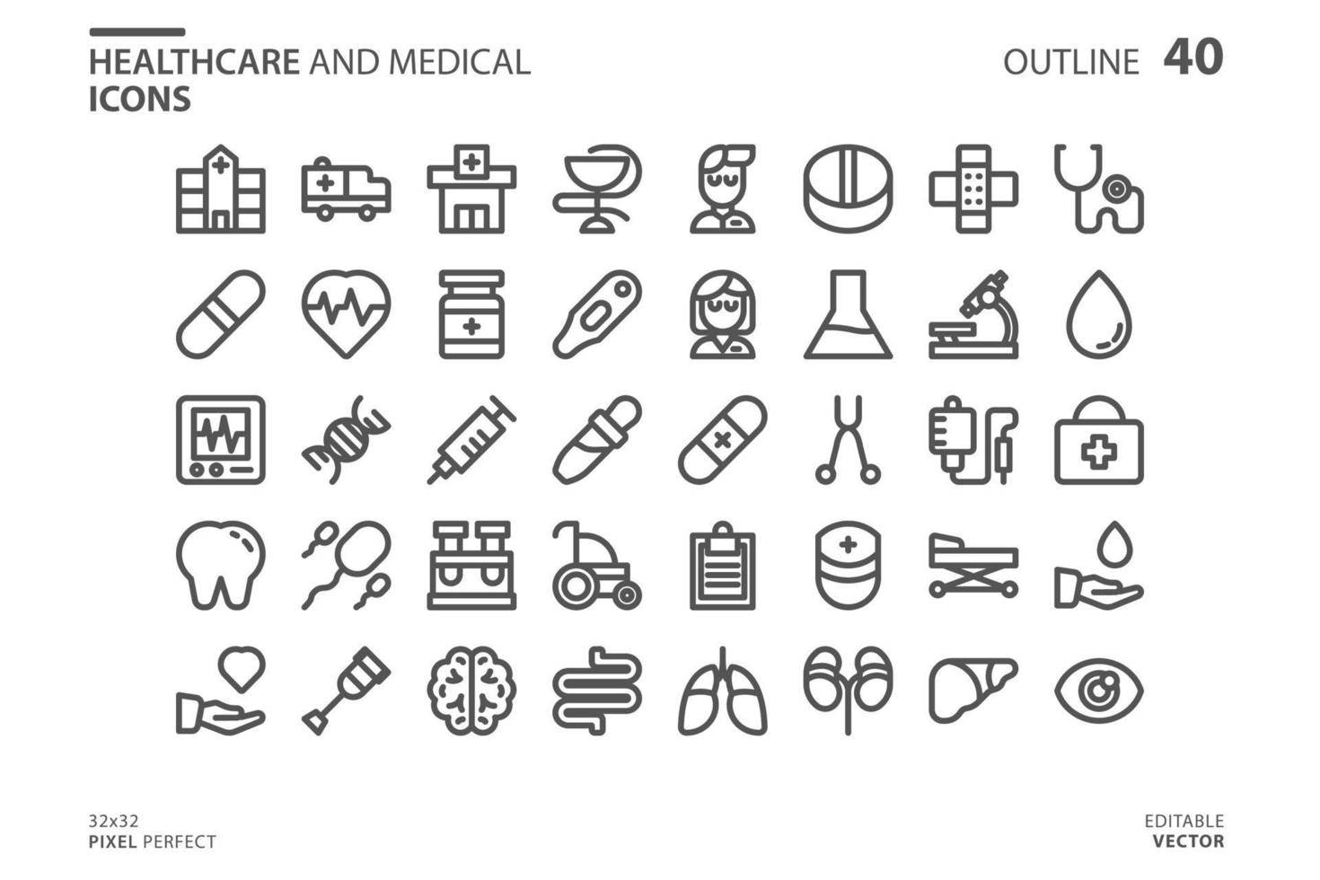 Gesundheitswesen und medizinische Linie Icon Set vektor