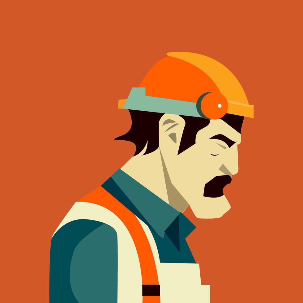 ein Karikatur von ein Konstruktion Arbeiter tragen ein Orange schwer Hut und ein Orange schwer Hut vektor