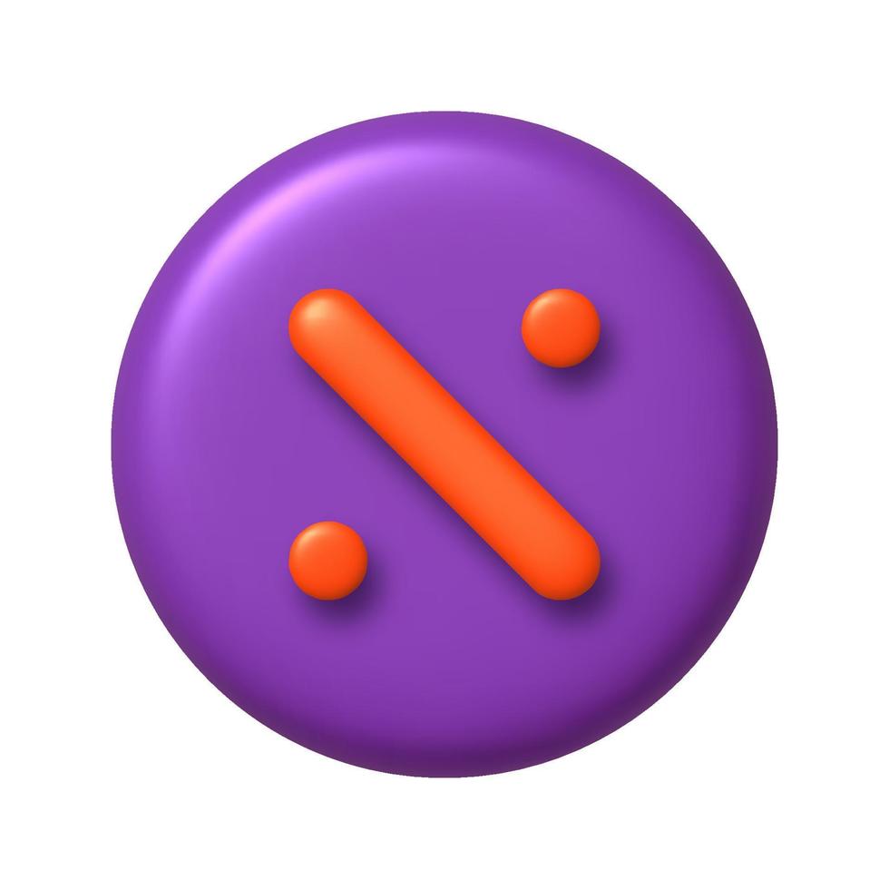 Mathematik 3d Symbol. Orange Prozent Zeichen auf lila runden Taste. 3d realistisch Design Element. vektor